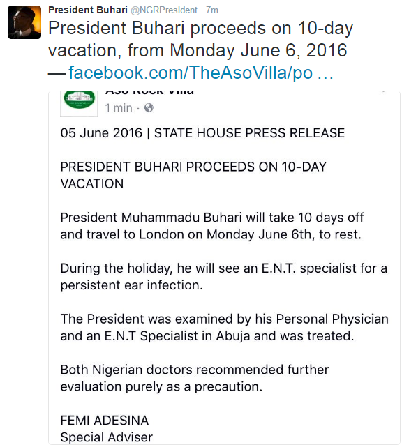 Tweet from Presidency