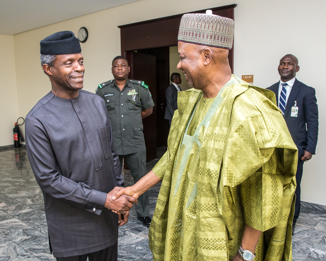 Ag. President Prof. Yemi Osinbajo receives former Vice President, Arc. Namadi Sambo on a courtesy call Wednesday at the State House, Abuja.