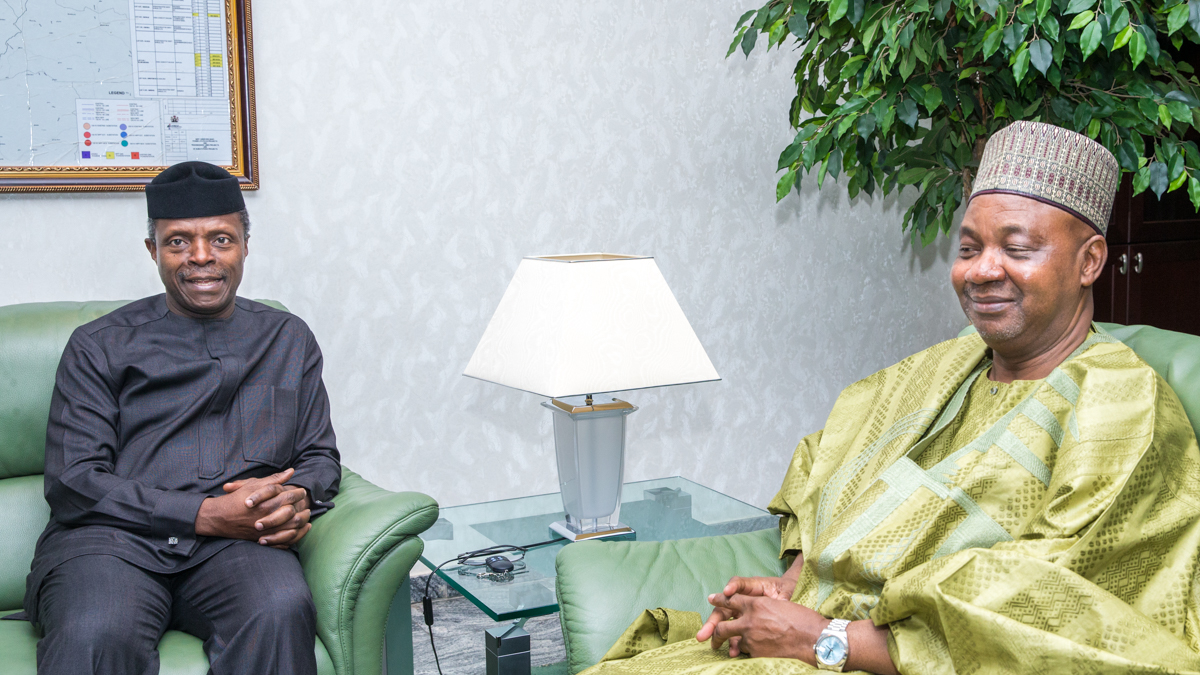 Ag. President Prof. Yemi Osinbajo receives former Vice President, Arc. Namadi Sambo on a courtesy call Wednesday at the State House, Abuja.