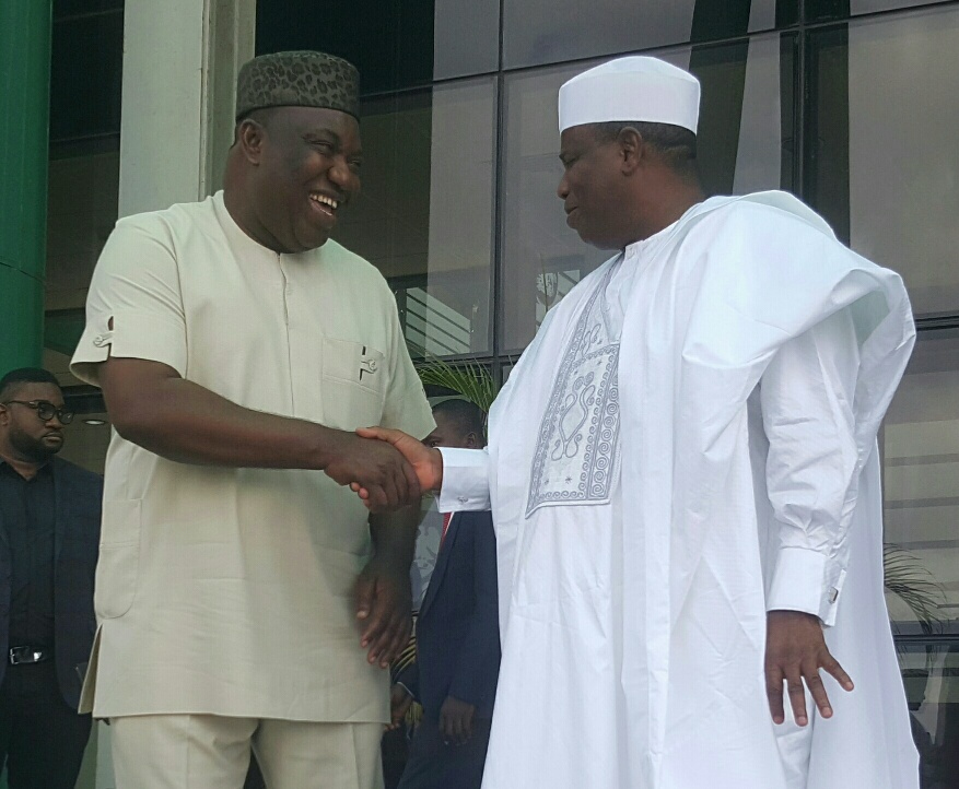 Gov. Ifeanyi Ugwuanyi of Enugu State and his Sokoto state counterpart, Alhaji Aminu Tambuwal, when the latter visited Government House, Enugu yesterday.