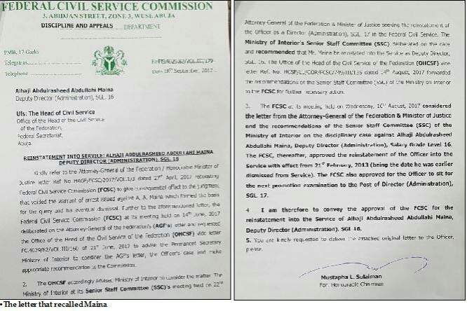 Revealed: Dambazau lied, I didn’t reinstate Maina , AGF ordered recall – Head of Service