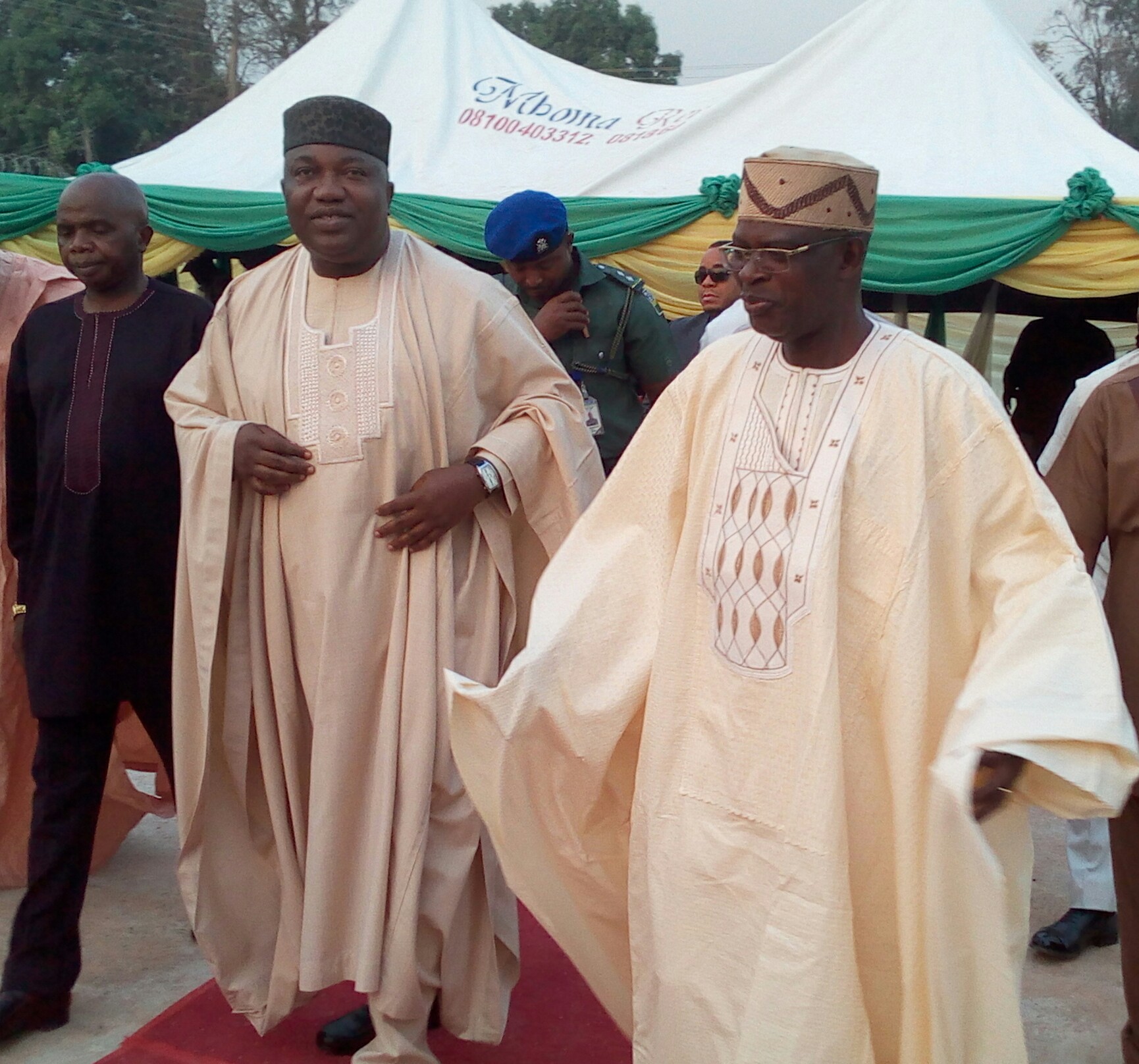 Gov. Ifeanyi Ugwuanyi of Enugu State (middle) with the Director of the Department of State Services (DSS), Enugu, Mr. Ayodele Adeshina(right) and the Garrison Commander, 82 Division of the Nigerian Army, Enugu, Brig. Gen. Lasisi Adegboye  during the inspection tour of the new State Headquarters,  yesterday.