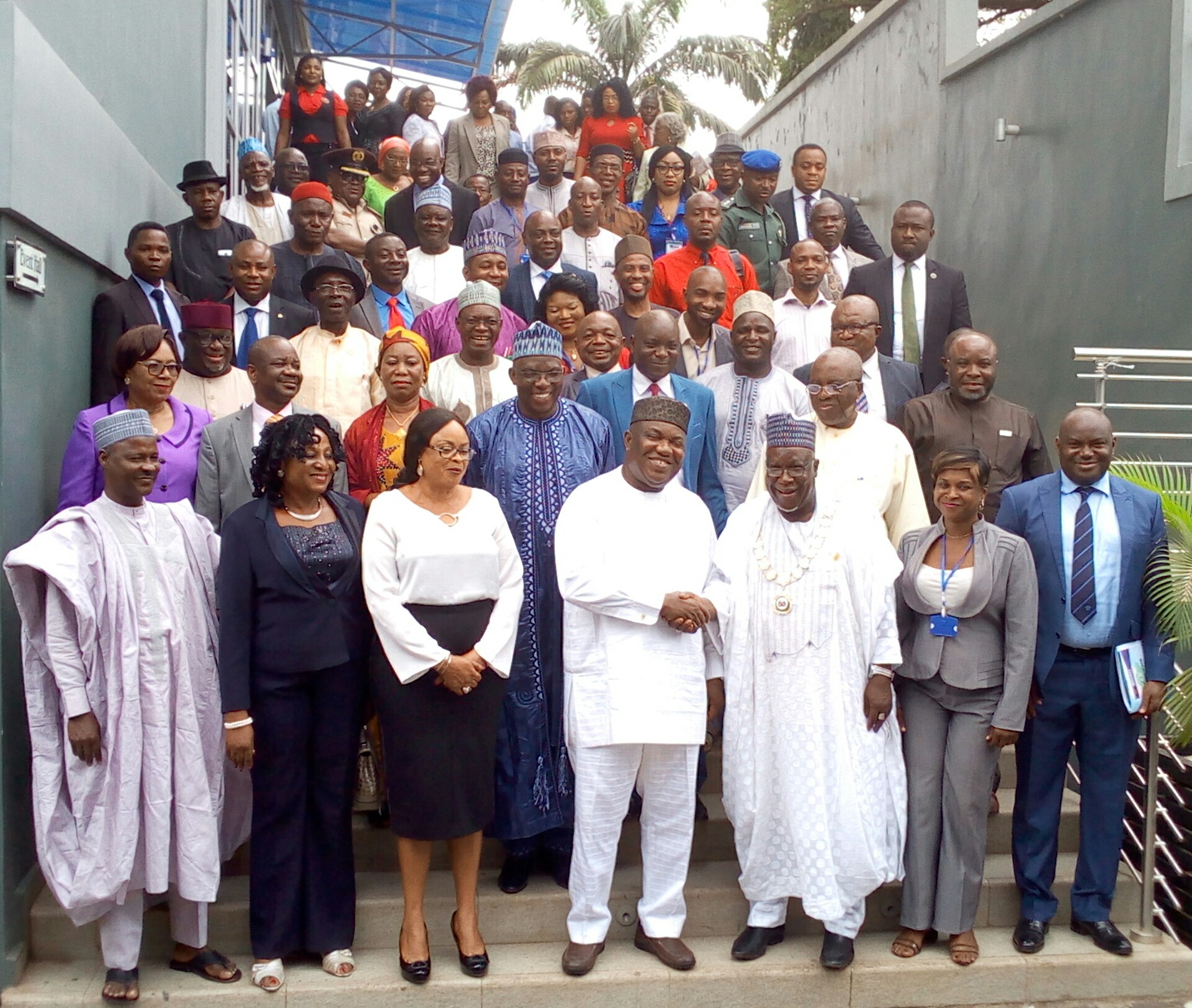 Gov. Ifeanyi Ugwuanyi of Enugu State (middle); his deputy, Mrs. Cecilia Ezeilo (3rd left); the President, Association of National Accountants of Nigeria (ANAN), Alhaji Shehu Usman Ladan (3rd right); the Enugu State Branch Chairman, Mrs. Roseline Egbo (2nd left); Chairman, Central Organizing Committee of the Association’s 1st Session of the 2018 Mandatory Continuing Professional Development (MCPD) Programme, Dr. Uche Ugwuanyi (right), others, during opening ceremony of the event in Enugu, yesterday.