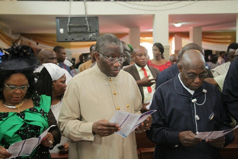Jonathan, Obasanjo attend church service in Otuoke