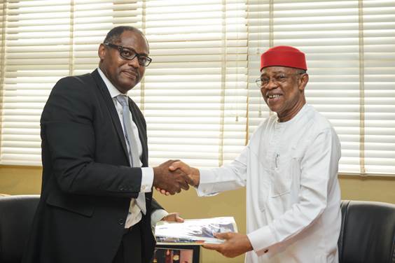 Managing Director, Shell Nigeria Gas, Ed Ubong (left), with President, Manufactures Association of Nigeria (MAN), Dr. Frank Udemba Jacobs, during a courtesy visit to MAN House in Ikeja, Lagos … last week.