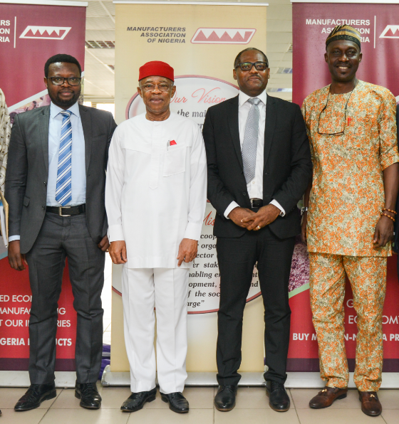 L-R: Business Development Manager, Shell Nigeria Gas, James Makinde; President, Manufactures Association of Nigeria (MAN), Dr. Frank Udemba Jacobs; Managing Director, Shell Nigeria Gas, Ed Ubong; and Director General, MAN, Mr. Segun Ajayi Kadir, during a courtesy visit by Shell Nigeria Gas leadership to Manufacturers Association of Nigeria office at Ikeja last week, to discuss Nigeria’s industrialisation through domestic gas utilisation.