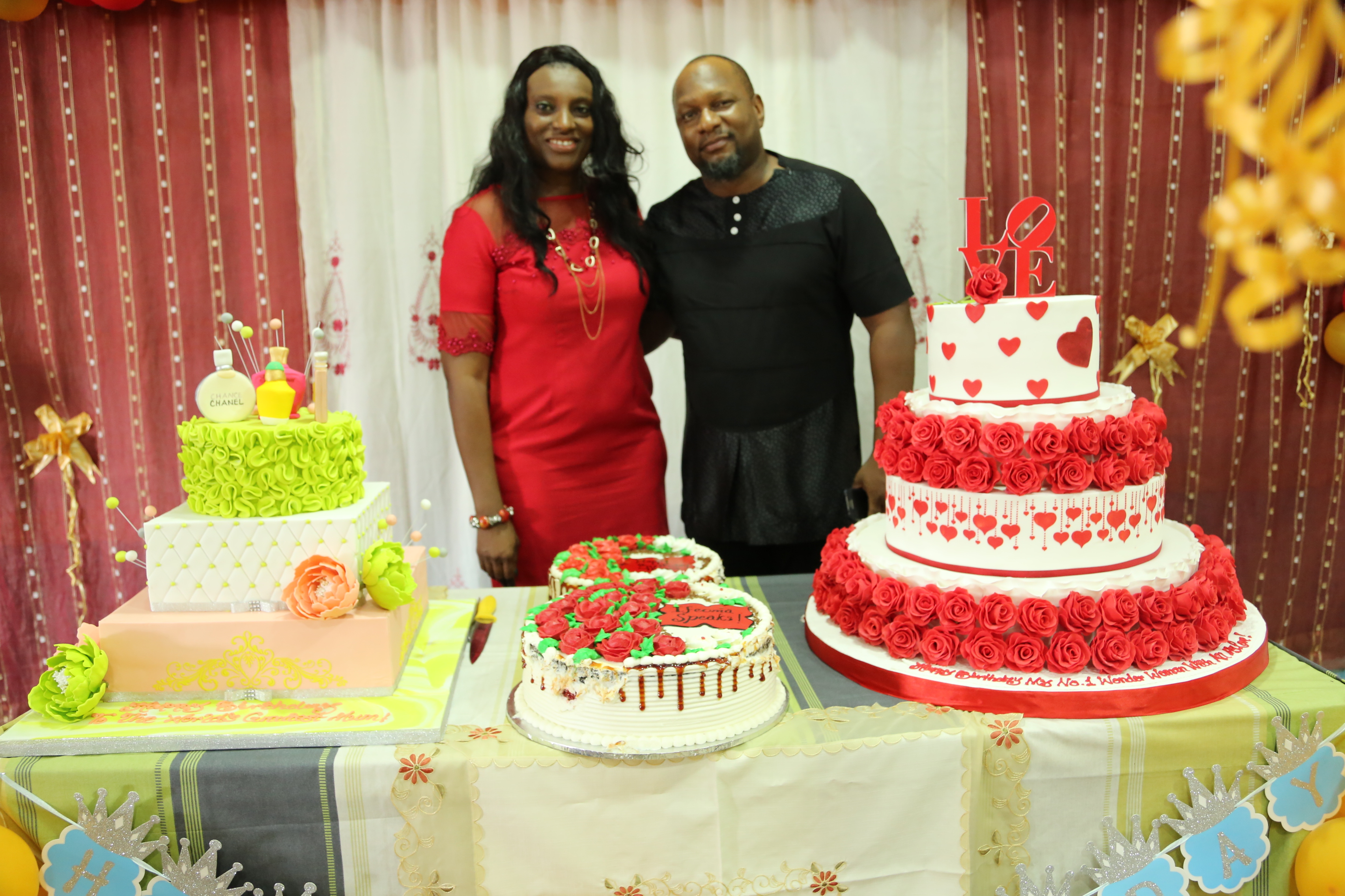 Manny Essien, Senior Broadcaster at Cool FM, Lagos felicitates with Mrs. Ifeoma Chigbogwu, MD/CEO, Quazy Global Ltd during her birthday party in Lagos.