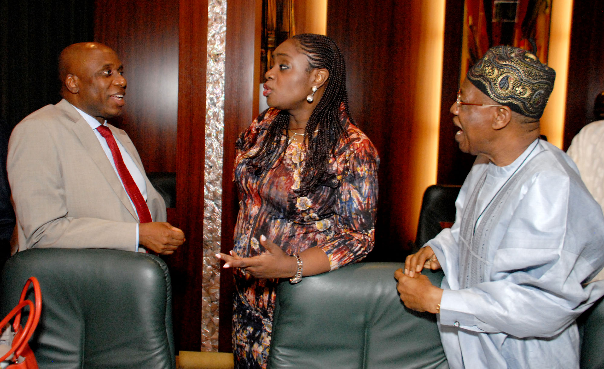 Minister of Transportation, Mr. Rotimi Amaechi;  Minister of Finance , Mrs. Kemi Adeosun and Minister of Information, Lai Mohammed, at the Federal Executive Council meeting presided over by  Vice President Yemi Osinbajo at the Council Chambers of the Presidential Villa in Abuja on Wednesday, 2nd May, 2018.