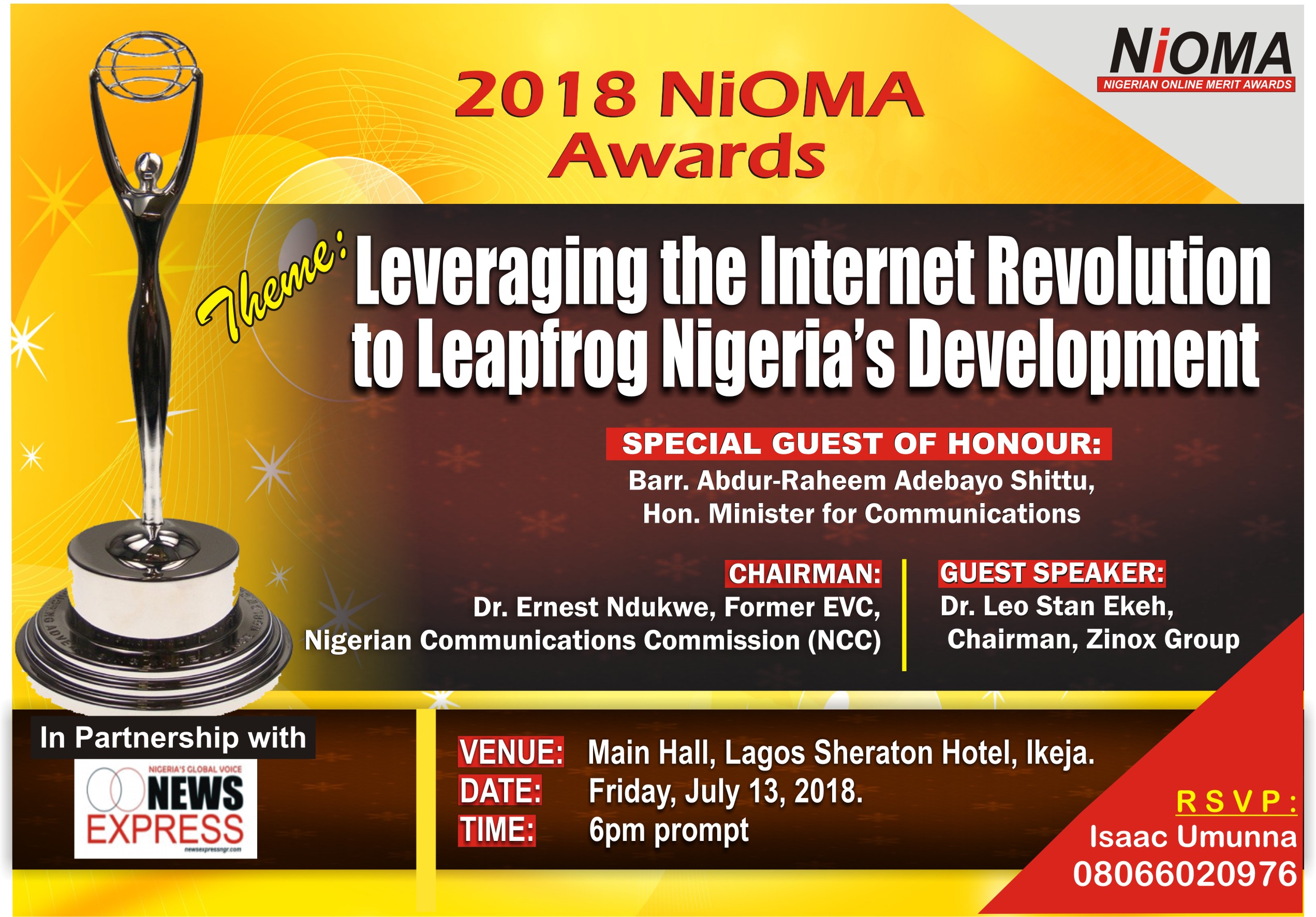 Nigerian Online Merit Award (NiOMA) holds July 13