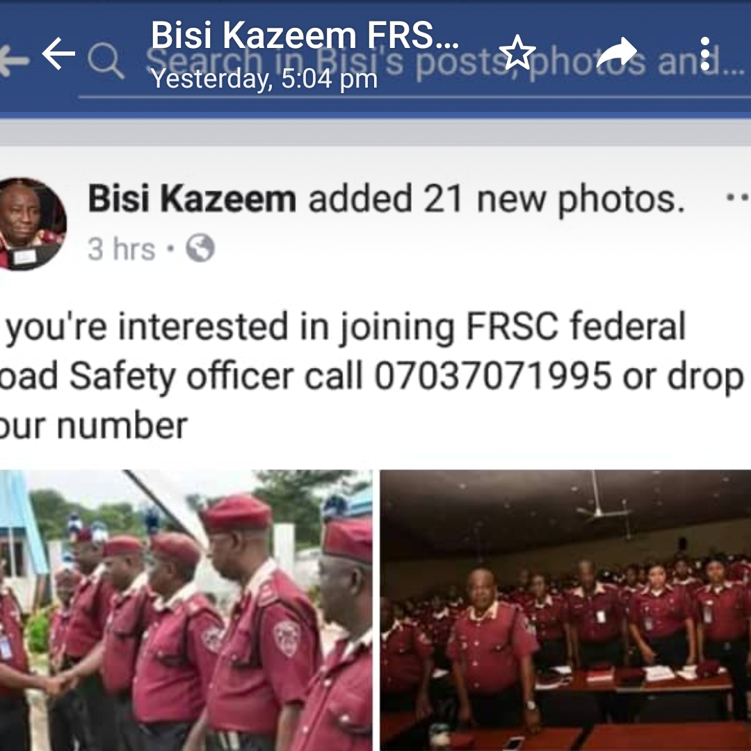 FRSC disowns fake Facebook account on recruitment