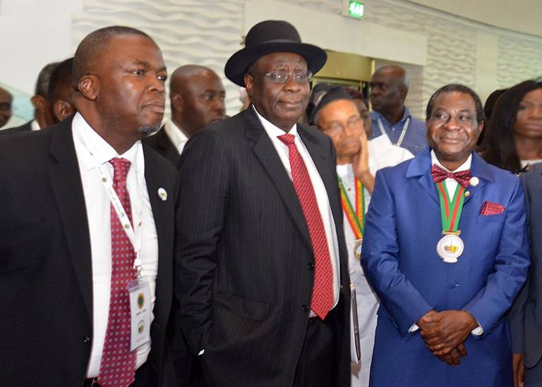 L-R: Exploration Manager, Shell Nigeria, Dan Agbaire; Special Adviser on Fiscal Strategy to the Minister of State for Petroleum Resources, Tim Okon; and the outgoing President, Nigerian Association of Petroleum Explorationists (NAPE), Andrew Ejayeriese, during an inspection of the exhibition booth of Shell Companies in Nigeria at the opening ceremony of the 2018 edition of the annual conference and exhibition of NAPE in Lagos …on Tuesday