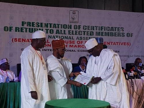 INEC presents certificates of return to Senators, Reps-elect