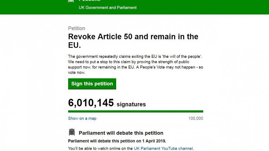 UK petition to cancel Brexit passes 6m signatures