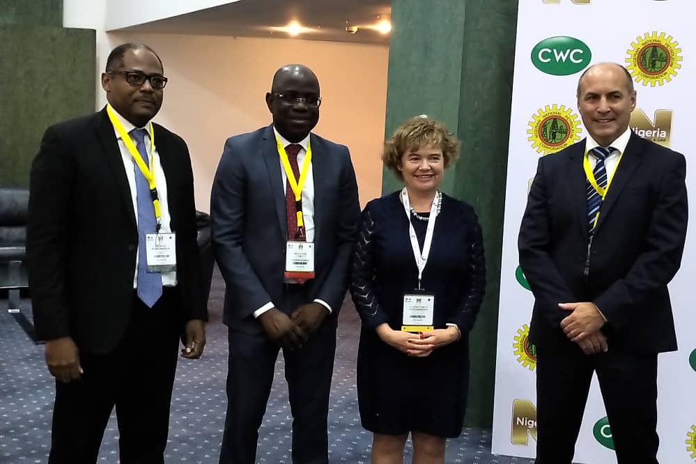 L-R: Managing Director, Shell Nigeria Gas, Ed Ubong; Managing Director, Shell Nigeria Exploration and Production Company, Bayo Ojulari;  British High Commissioner to Nigeria,Catriona Laing; and Vice President, Shell Nigeria and Gabon, Peter Costello, at the 2019 edition of the Nigeria Oil and Gas Annual Conference and Exhibition in Abuja… on Tuesday.