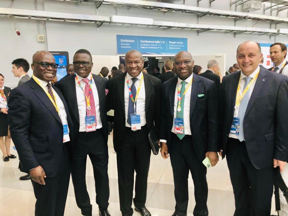 R-L: Wale Tinubu, Group Chief Executive, Oando Plc; Timi Alaibe, Non-Executive Director, Heritage Bank Plc; Chris Oshiafi, Group Managing Director of Pan African Capital Holdings; Ifie Sekibo, MD/CEO, Heritage Bank and Demetrios Halios, President/CEO of Halios Capital, at the ongoing Russian-African Summit in Sochi, Russia, yesterday.