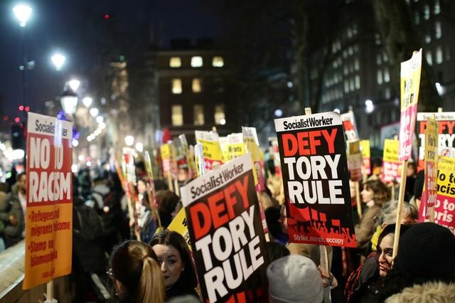 Protesters march in London against Johnson’s victory