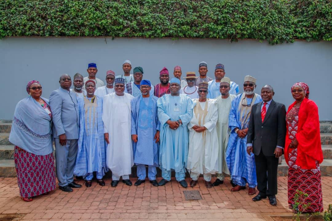 President of the Senate, Ahmad Lawan and Speaker of House of Representatives, Femi Gbajabiamila, in a group photograph with members of the National Assembly Service Commission, during the inauguration of the National Assembly Service Commission by the President at the Presidential Villa on Wednesday, February 26, 2020