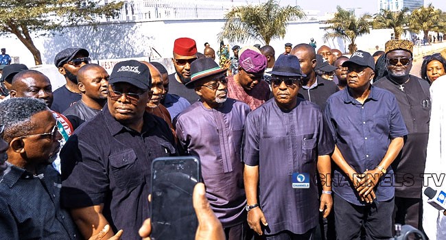 PDP leaders, lawmakers protest at UK, US embassies over insecurity