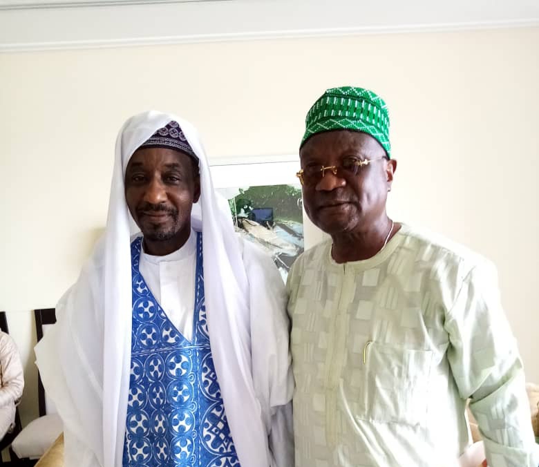 Bala Yesufu (right), former Director, Corporate & Govt (West Africa), Cadbury Nigeria Plc during a solidarity visit to the former Emir of Kano, Sanusi Lamido Sanusi, in Lagos on Sunday.