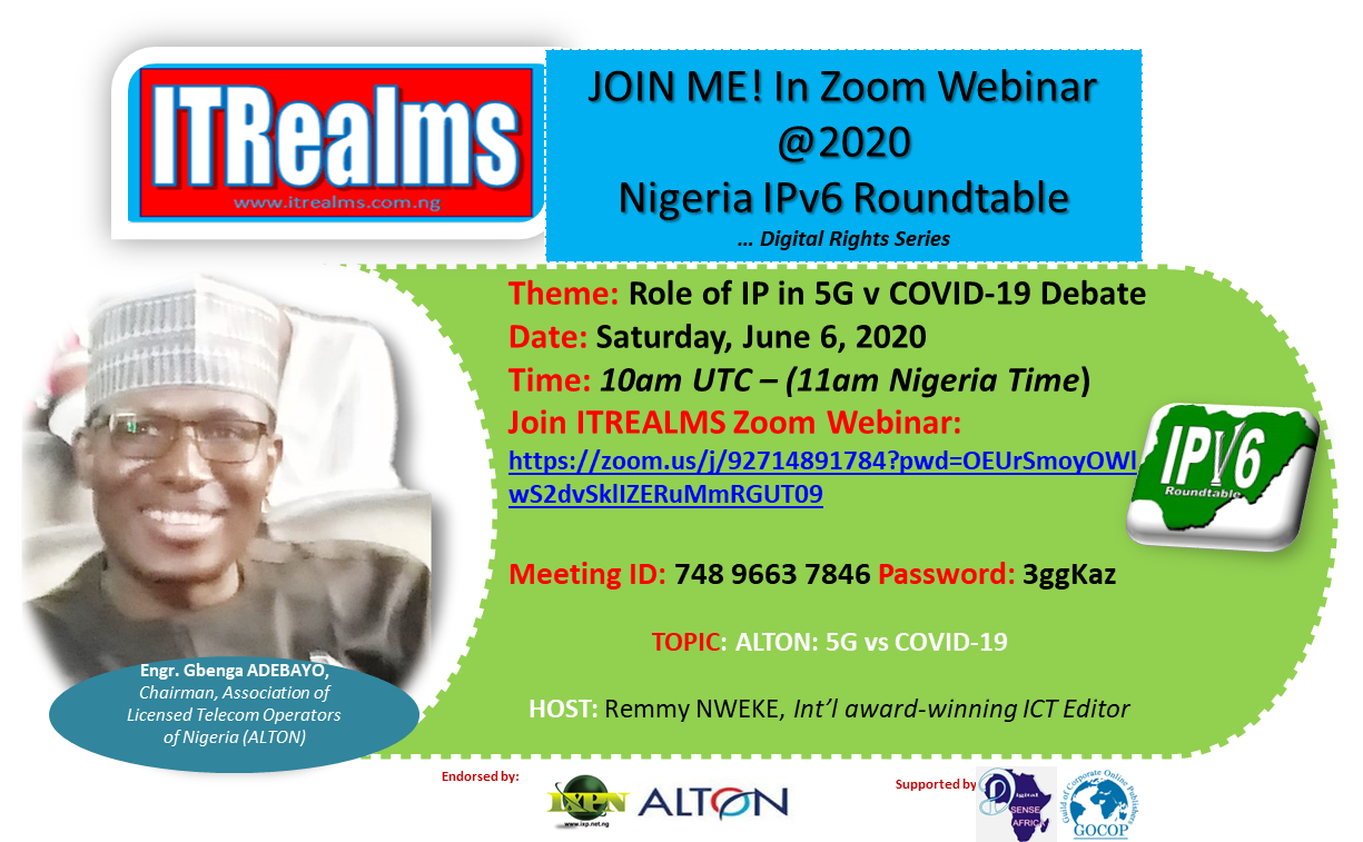 ITREALMS 2020 webinar series: Adebayo to demystify 5G v COVID-19