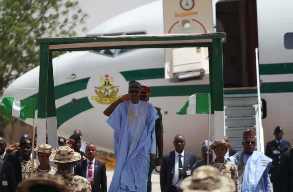 Pres. Buhari arrives Maiduguri for official visit