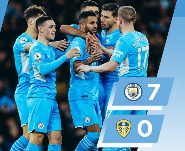 Premier League leaders, Man City maul Leeds Utd 7-0