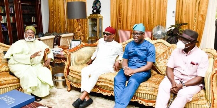 Wike, Ugwuanyi, other PDP governors meet IBB, Abubakar in Minna