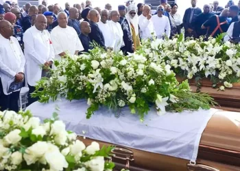 Wigwe, wife, son buried in private cemetery as tears flow freely