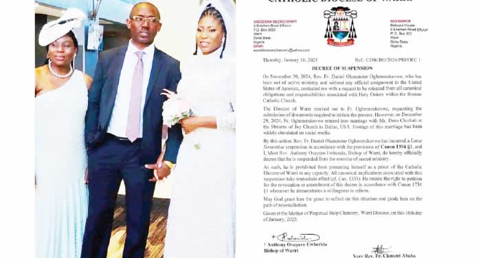 Catholic Church suspends Delta priest over secret US wedding