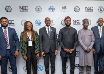 L-R: Representative of the United Kingdom Foreign, Commonwealth & Development Office (UK FCDO), Udoh Indogesit; Nigeria National Consultant, International Telecommunication Union (ITU), Ogundipe Olubunmi; Permanent Secretary, Federal Ministry of Communications, Innovation and Digital Economy (FMoCIDE), Faruk Yabo; Hon. Minister, FMoCIDE, Dr. Bosun Tijani; Executive Vice Chairman/Chief Executive Officer, Nigerian Communications Commission, Dr. Aminu Maida and Secretary, Universal Service Provision Fund, Yomi Arowosafe, during the Industry-focused Stakeholders Engagement Session organised by the USPF of the Commission in collaboration with ITU and UK FCDO in Lagos on Thursday (March 13, 2025).
