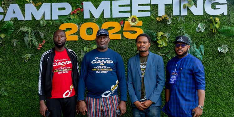 L-R: Pastor Chuks Anochie, Resident Pastor of Dominion City, Ajah; Pastor Shola Olapade, Resident Pastor of Dominion City Church, Lagos Headquarters; Pastor Blaise Udunze and Ambassador Henry Agbai, during the press briefing to announce the Church’s annual programme – Camp Meeting 2025, billed for 17th to 21st April with the theme “Revival and Multiplication”—at the Lagos headquarters