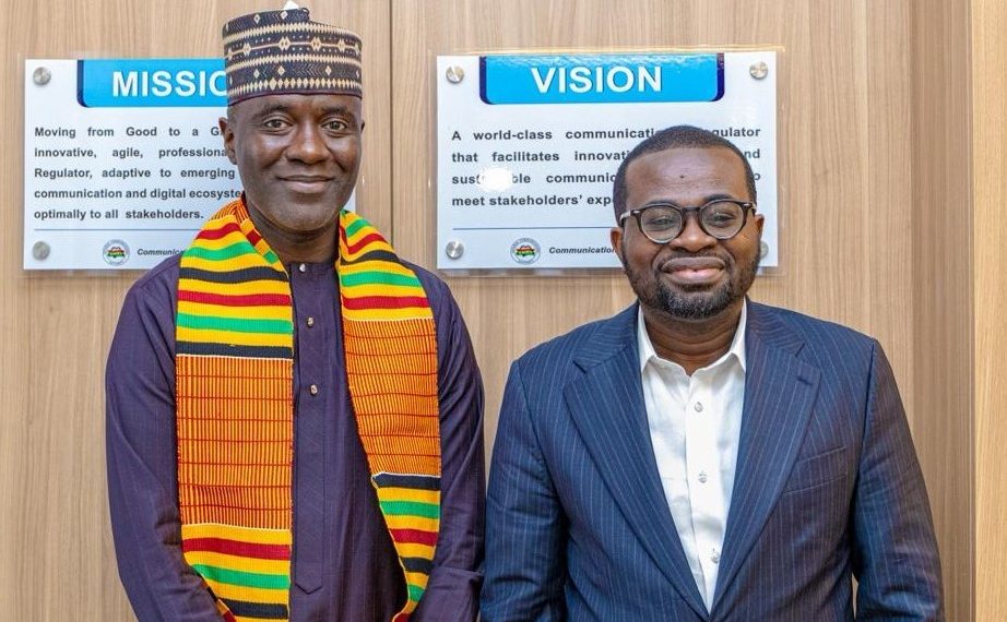 L-R: Executive Vice Chairman/ Chief Executive Officer, Nigerian Communications Commission (NCC), Dr. Aminu Maida and Ag. Director General, National Communications Authority (NCA), Ghana, Edmund Fianko, during a benchmarking visit of the NCC to the NCA in Ghana recently.