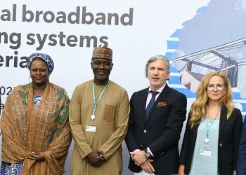 L-R: Project Manager, Africa-BroadBand (BB) Maps, International Telecommunication Union (ITU), Dana Jon Kamason; Executive Commissioner, Stakeholder Management, Nigerian Communications Commission (NCC), Rimini Makama; Executive Vice Chairman/Chief Executive Officer, NCC, NCC; Dr. Aminu Maida; Deputy Ambassador,  European Union (EU) Delegation to Nigeria, Zissmos Vergas; Head, Green and Digital Economy, EU Delegation to Nigeria, Inga Stefanowicz; and Project Officer, Africa-BB-Maps, ITU, Elind Sulmina, during a three-day National Broadband Mapping System held in Abuja this week (August 5-6, 2025).