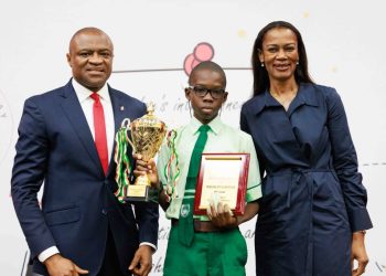 L-R: Group Managing Director, United Bank for Africa, (UBA Plc) Oliver Alawuba; Winner, 2025 UBA Foundation National Essay Competition and student of Igando Community Senior High School, Ebunoluwa Seth Oluwatimelehin; and Managing Director/CEO, UBA Foundation, during the grand finale of the 2025 UBA Foundation National Essay Competition for senior school students in Nigeria held at UBA House, Lagos, on Tuesday.