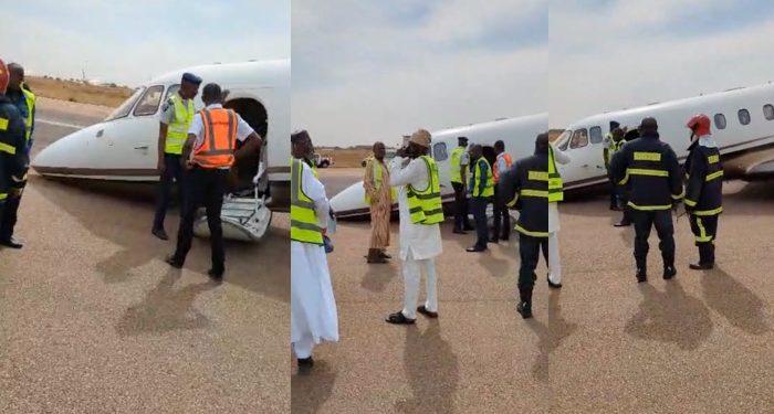 Eight escape unhurt as aircraft landing gear collapses