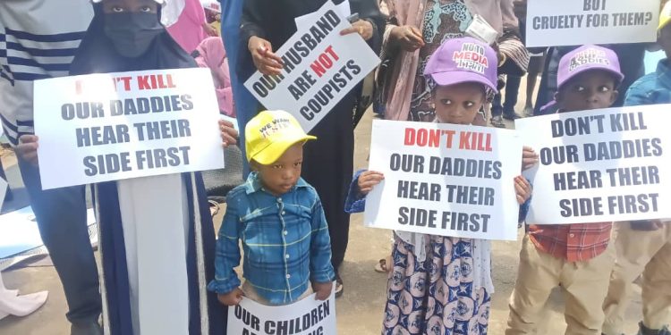 Alleged Coup: Wives, children of detained officers protest at National Assembly